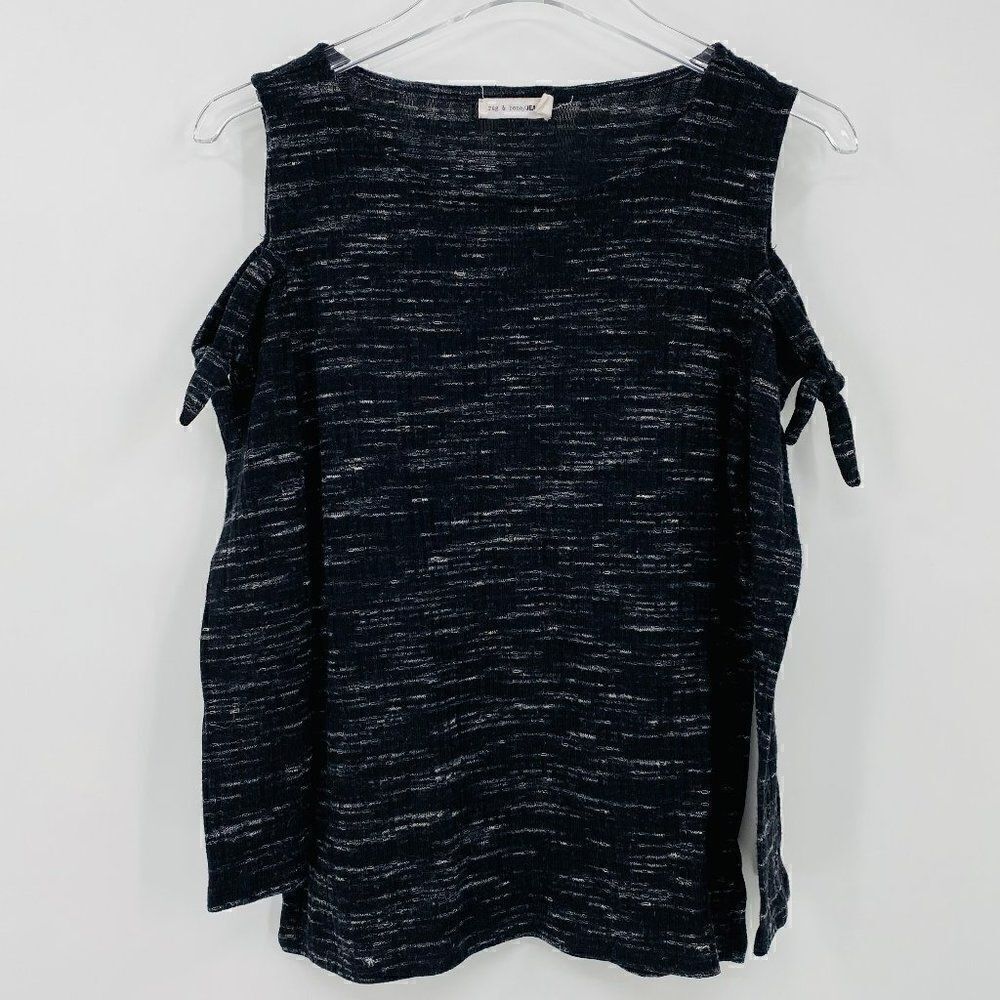 Rag & Bone Size Medium Black Spacedye Tied Cold Shoulder Knit Top Long Sleeve